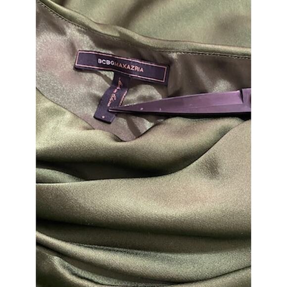 BCBG MAXAZRIA Gorgeous Green Satin One Shoulder Cocktail Dress Size 0 Side Pleat - Picture 5 of 6